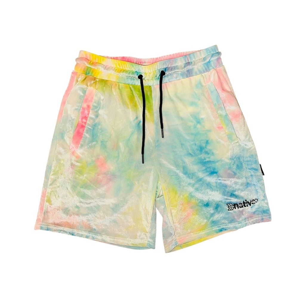 WB2 Native Tie Dye Velour Shorts Pastel Multicolor Casual Comfy Loungewear Small